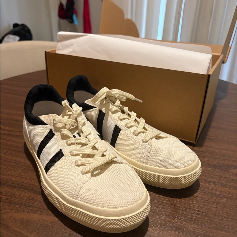 Rothy's The Women’s RS02 Sneaker / Cream and Black Stripe Sneaker